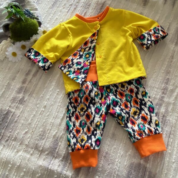 babyset - pumphosen, jäckchen-gelb, mütze